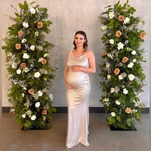 GALAXY SHIMMER GOLD BIAS CUT COWL FRONT MAXI DRESS